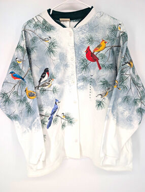 Vintage Y2K Artisans Cabelas M Bird Cardinal Sweatshirt Cardigan NWT Grandmacore